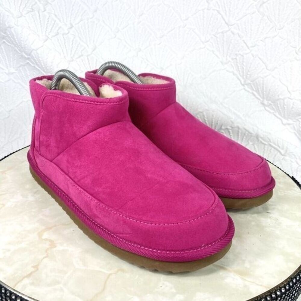 Old Navy Faux Suede Sherpa-Lined Slip On Boots Women 6.5 Hot Pink Comfort Cozy
